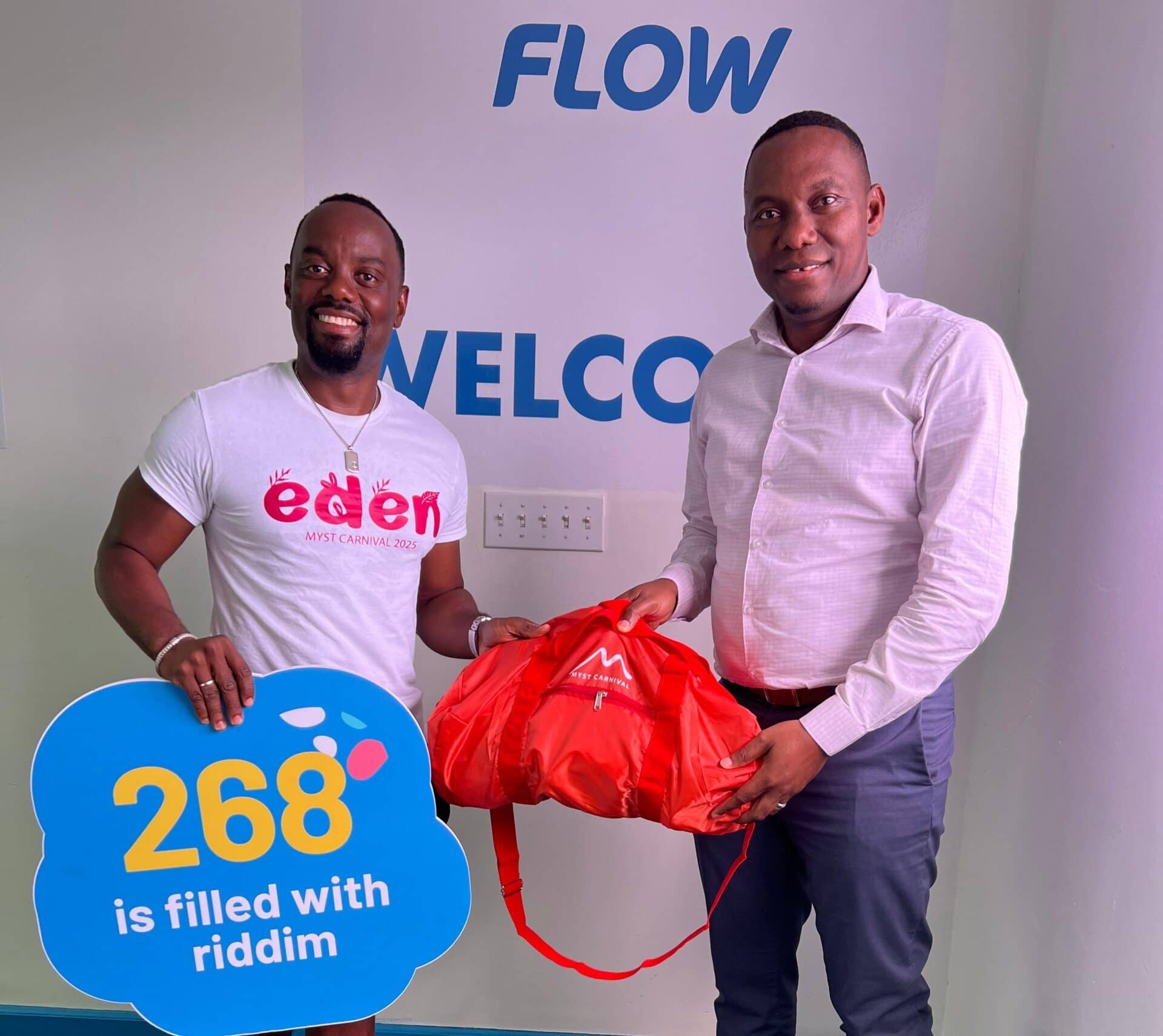 Myst Carnival Presents Mas Package to Flow Antigua Country Manager, Celebrating 18 Years of Partnership