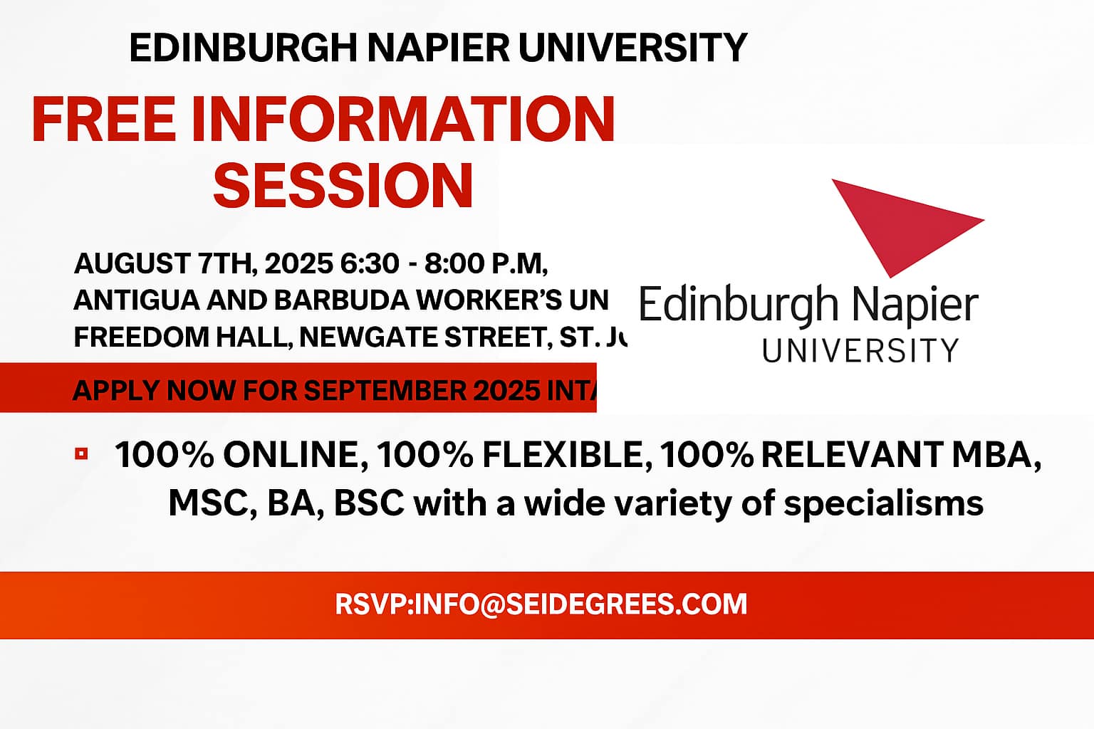 Edinburgh Napier University invites you to a free information session on Wednesday, August 7th