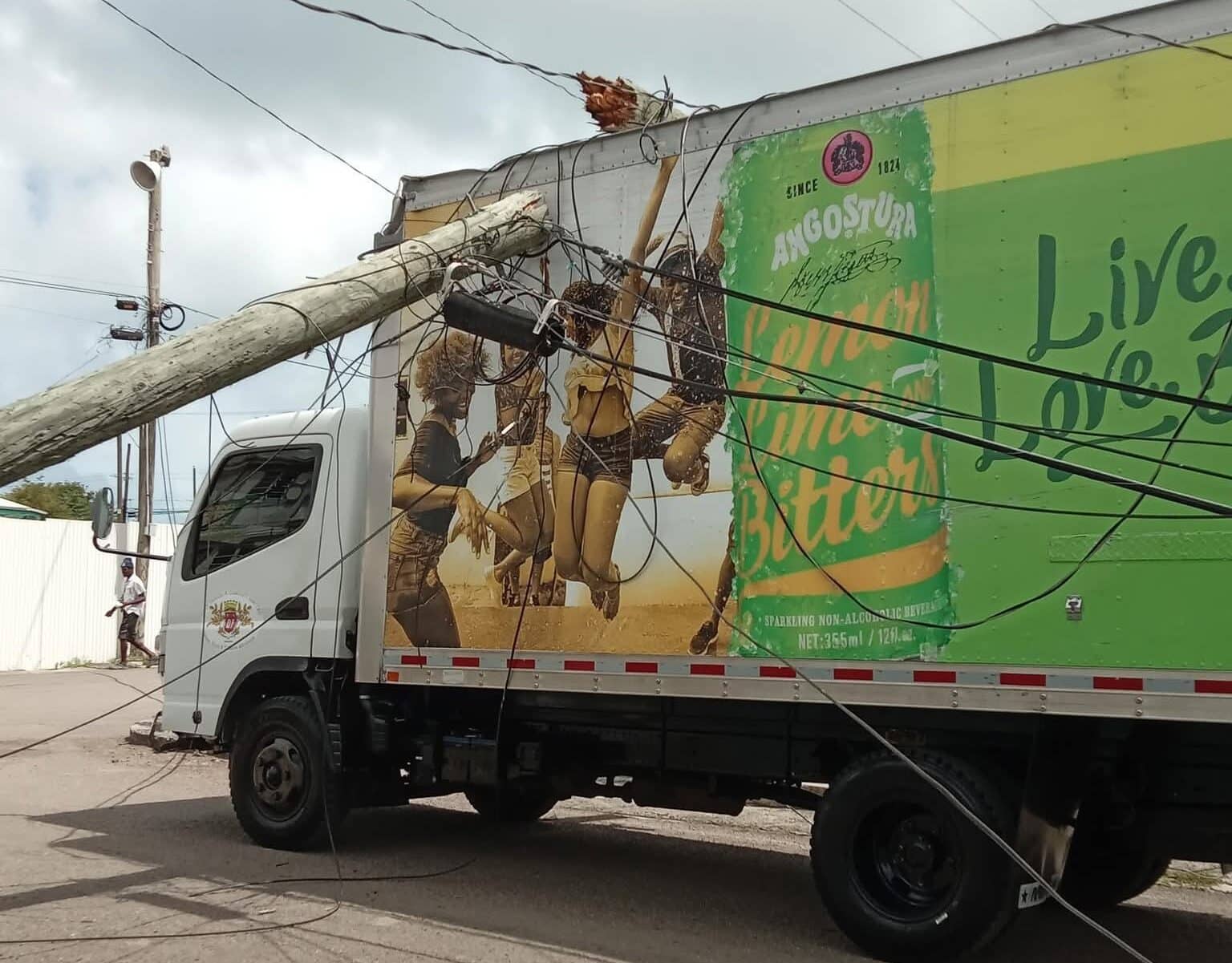 VIDEO: Lamppost Falls on Delivery Truck in Point Area