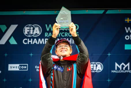 Nicolas Geleyns, Rallycross driver from Antigua, makes it to the podium on in Sweden!