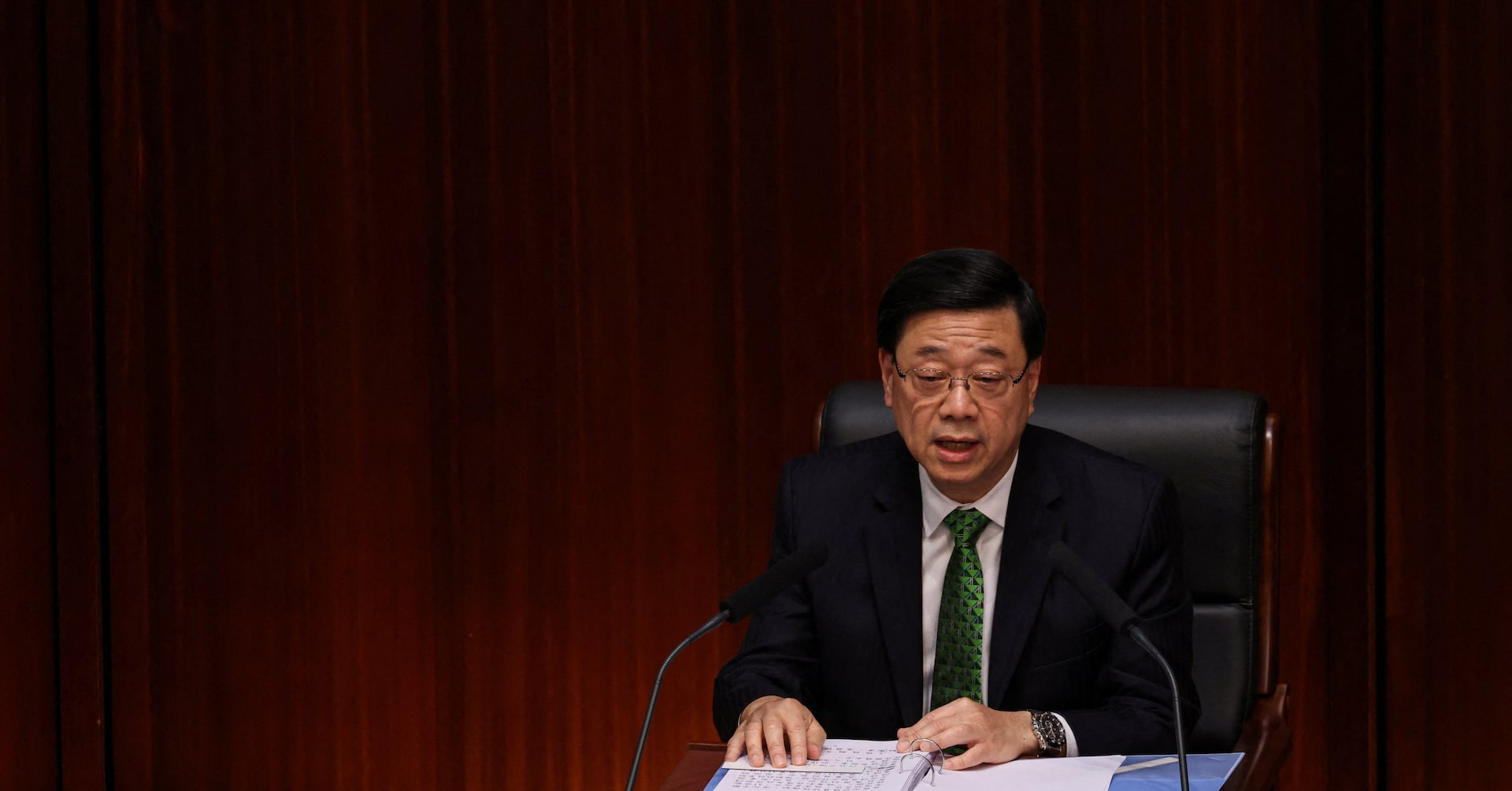 Hong Kong leader pledges to boost economy, livelihoods