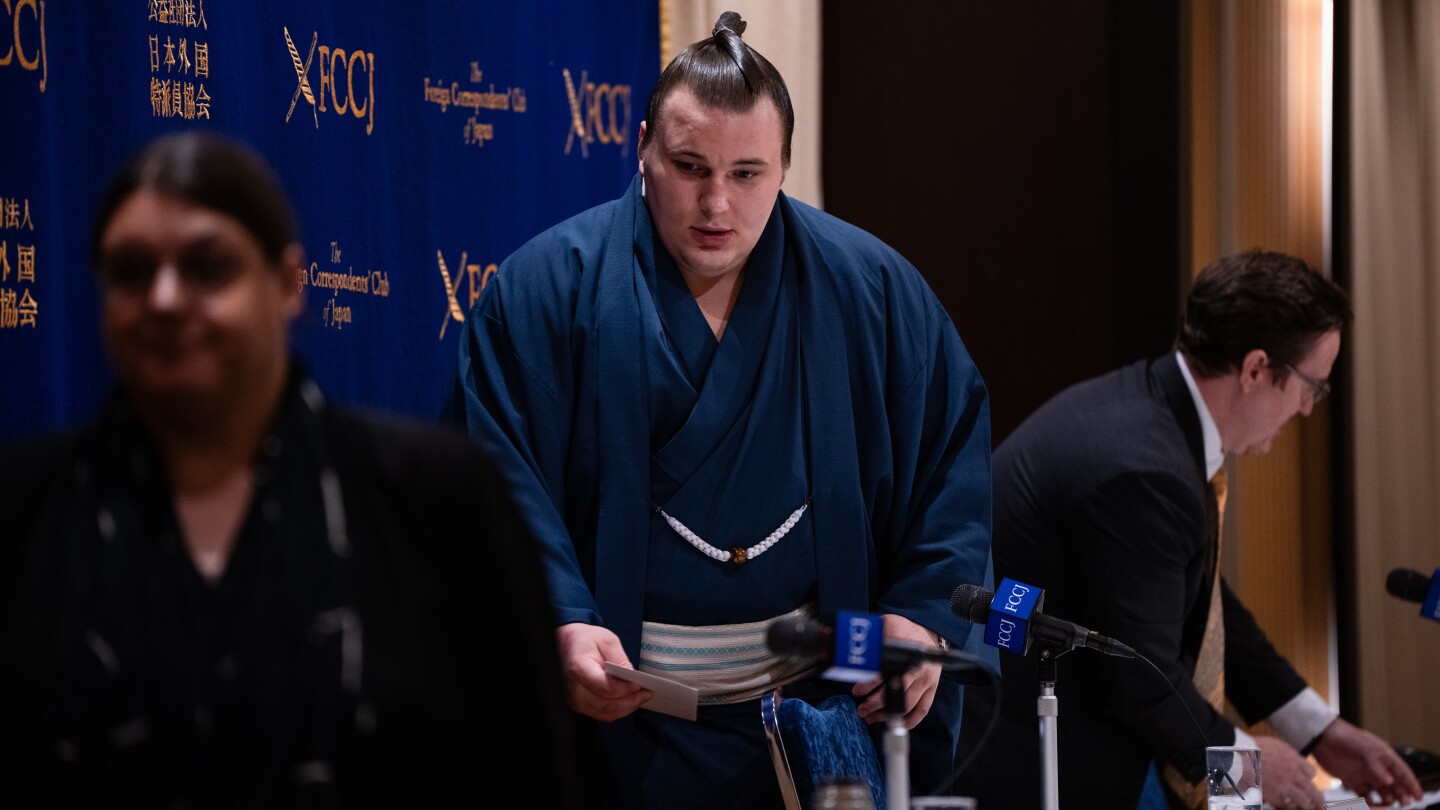 A 21-year-old Ukrainian-born sumo wrestler is surging to the top of the rankings in Japan