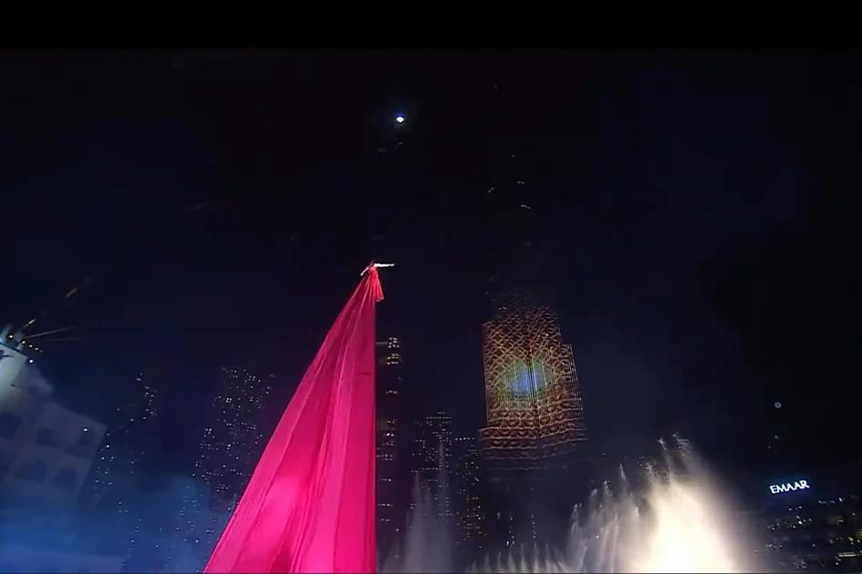 Watch: Woman leads orchestra suspended mid-air in jaw-dropping Burj Khalifa NYE feat