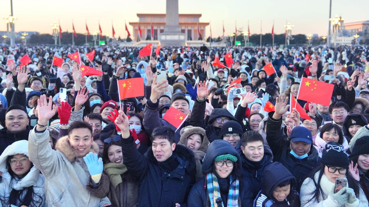 Crowd gathers for first flag-raising ceremony of the new year