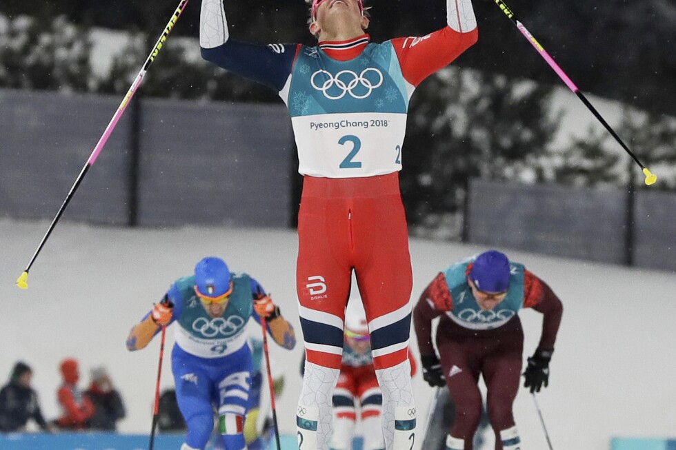 Norwegian cross-country skiing star Klaebo ties Olympic record by winning eighth career gold medal