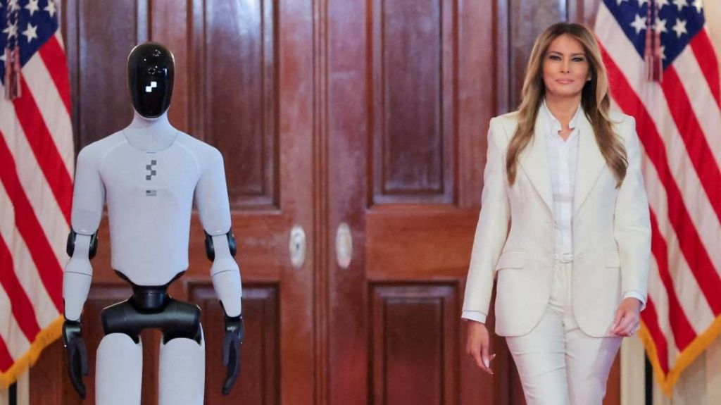 First Lady Melania Trump arrives with humanoid robot at tech summit
