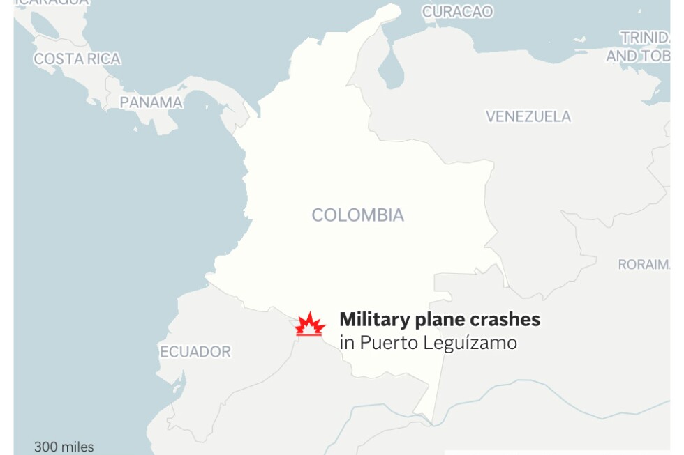 Military plane crashes in southwestern Colombia, defense minister says