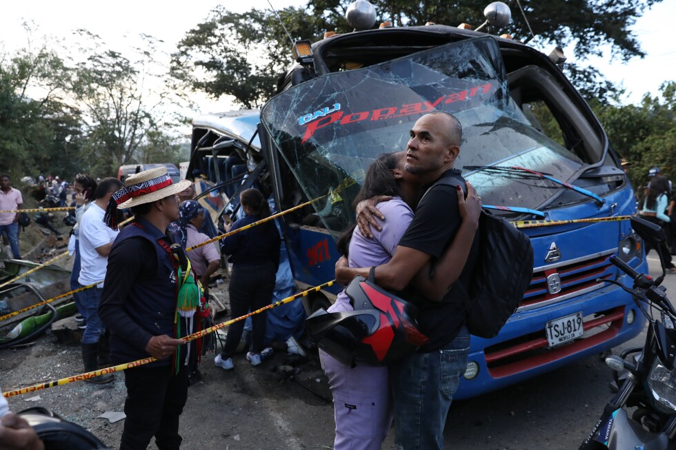 An explosive device kills 13 and injures 38 on a bus in southwestern Colombia as violence persists