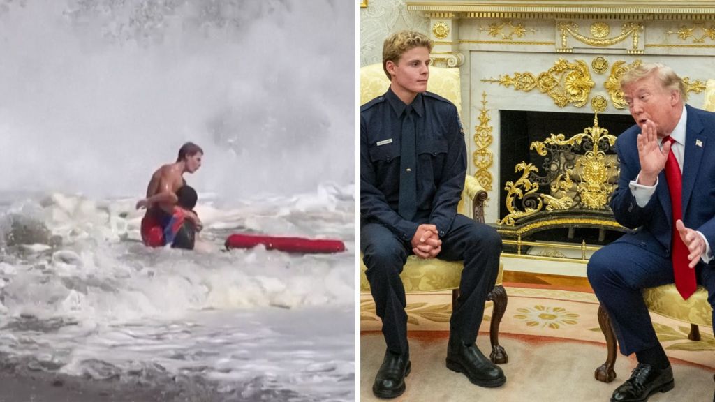 ‘He’s a real hero’ – Trump meets teen lifeguard after dramatic rescue